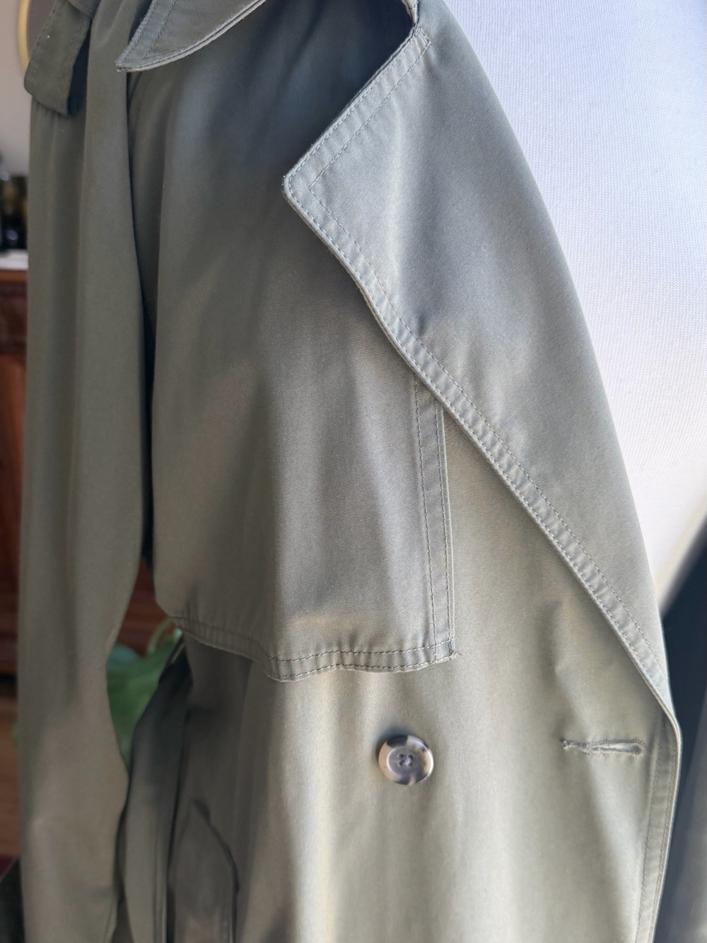 Abercrombie & Fitch Olive Green Trench Coat - Size Medium - Picture 6 of 11